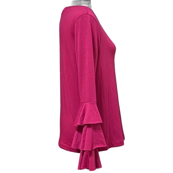 Drew Magenta Tiered Ruffle Bell Sleeve Stretch Blouse Top Medium NWT - Picture 2 of 7